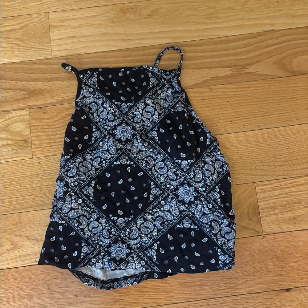 Divided Black and White Paisley Crop Top